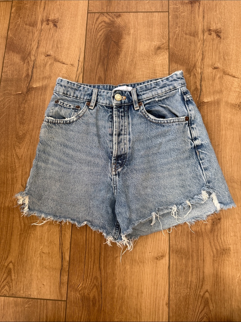 Zara Light Blue Frayed Denim Shorts